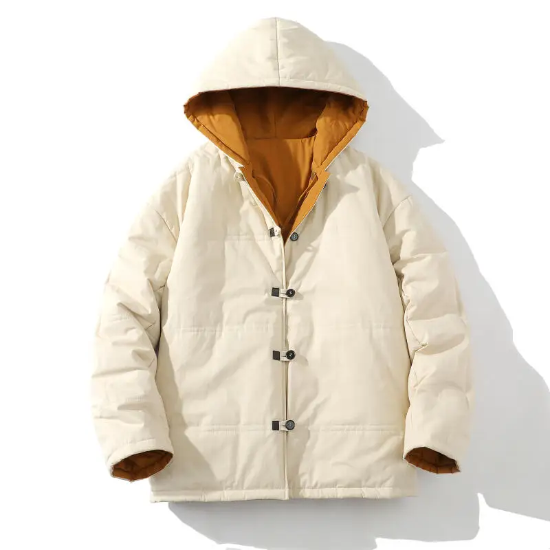 Men Cotton Padded Jacket Autumn Winter Men Oversized Hooded Parkas Couple Warm Coats Two Sides Wear Outerwear Korean Parkas
