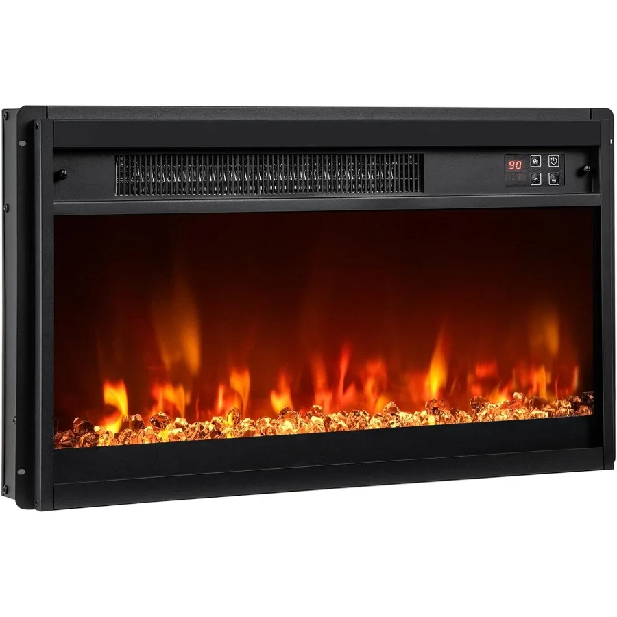 

23 Inch Electric Fireplace Insert with Multi-Color Flame Crystal Ember Bed in Black Remote Control 9H Timer Built-in Thermostat