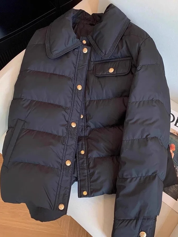 

Korean Sle Loose Fit Bla Collar Cotton Jaet Women's Autumn Winter Faion Slimming Meat Covering Trendy Coat