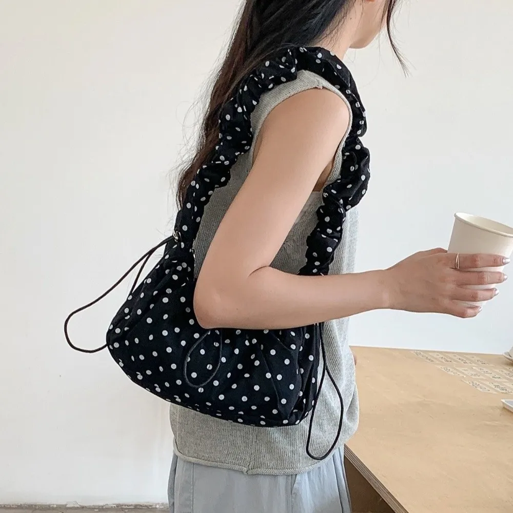 Versatile Polka Dot Underarm Bag Korean Style Lightweight Pleated Strap Tote Bag Dumpling Bag Clutch Purse image 4