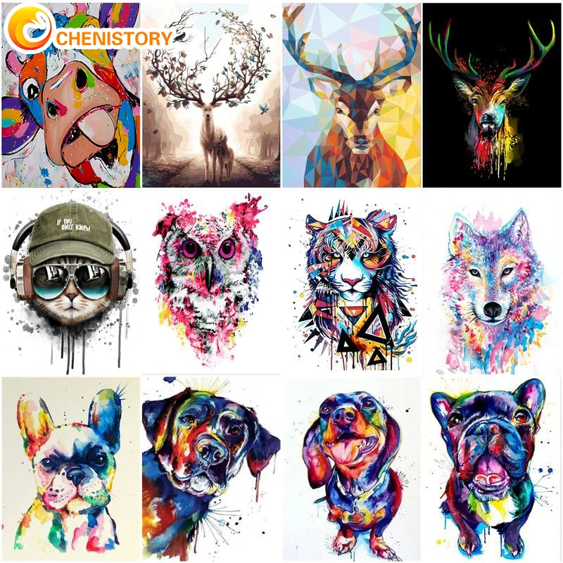 

CHENISTORY Oil Painting By Numbers For Adults Kit With Frame DIY Handworks Colorful Animal Acrylic Paint Coloring Decor Pictures