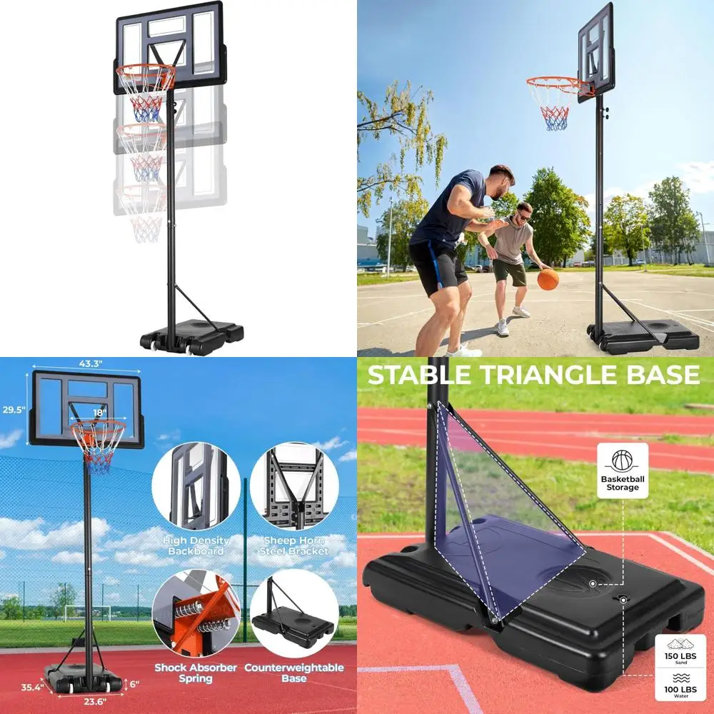 

Portable Outdoor Basketball Goal with Adjustable Height, 44" Shatterproof Backboard, Fillable Base, and 2 Port System