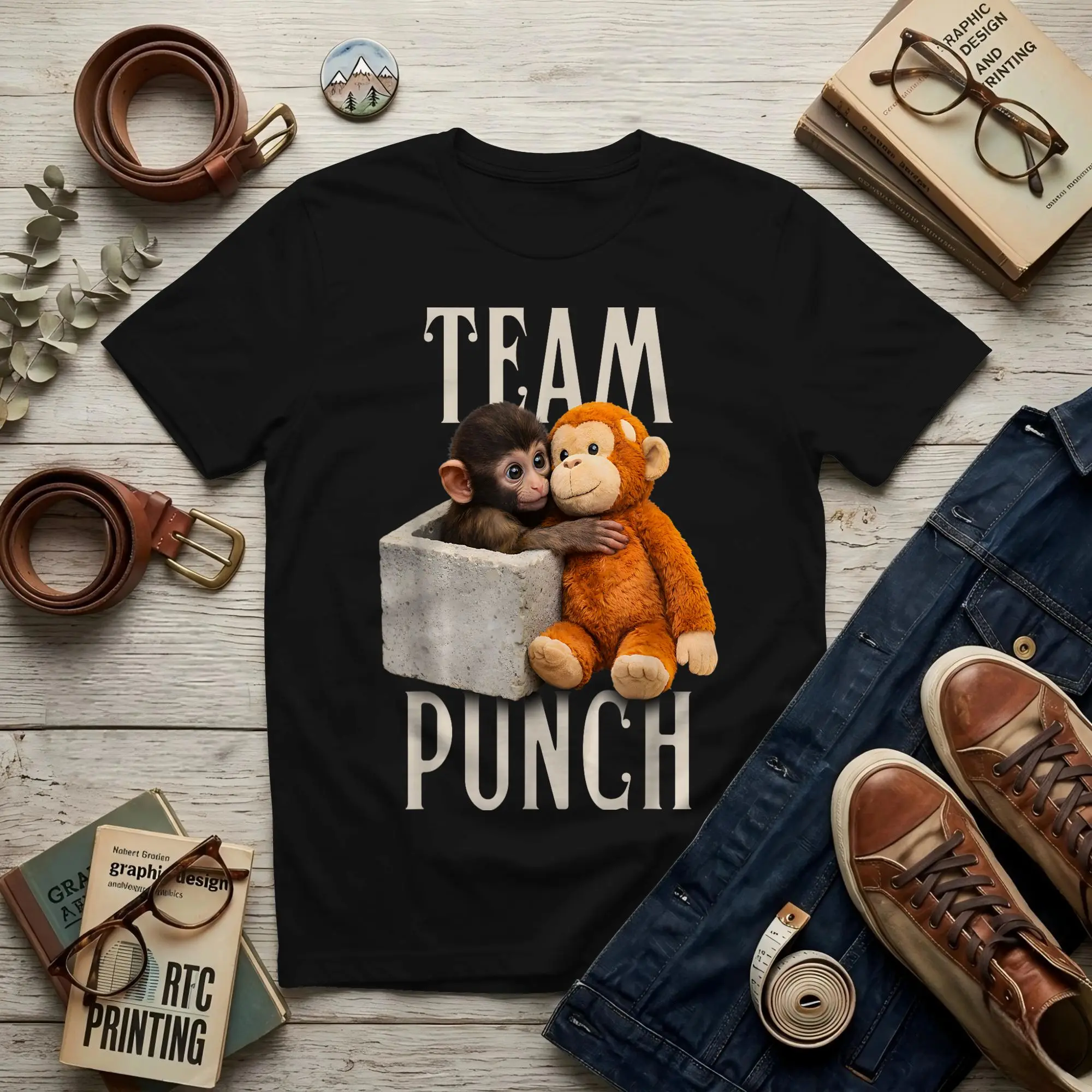 Monkey Punch Team Punch Men's T Shirt Punch Monkey Leisure Tees Short Sleeve Round Neck 100% Cotton Printed Clothing T-Shirt