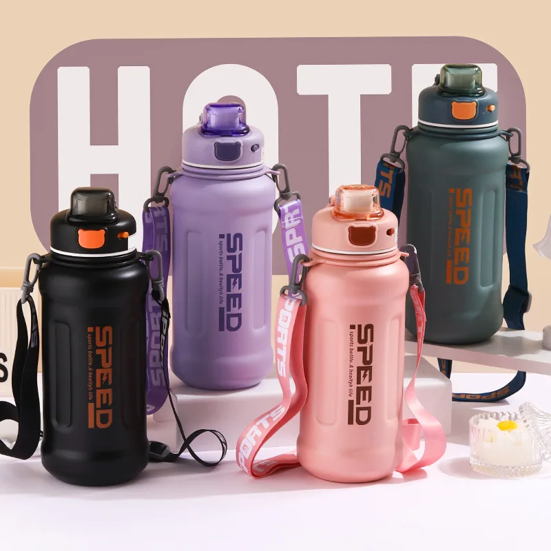 New large-capacity insulated cup - 316 stainless steel student water bottle - portable outdoor sports direct-drinking straw cup
