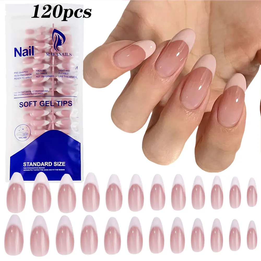 120 Stück rosa Ombre Medium Sarg Press On Nails glänzend handgefertigte Acryl-Kunstnägel Tipps Farbverlaufsdesign künstliche falsche Nägel