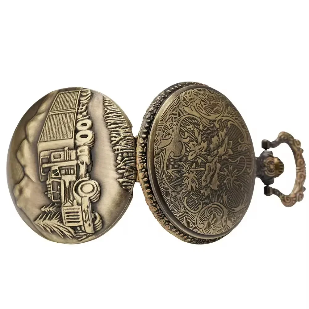 Античный стиль, ретро кулон, ожерелье, часы-цепочка, бронзовый грузовик, винтажные кварцевые карманные часы в стиле стимпанк для мужчин