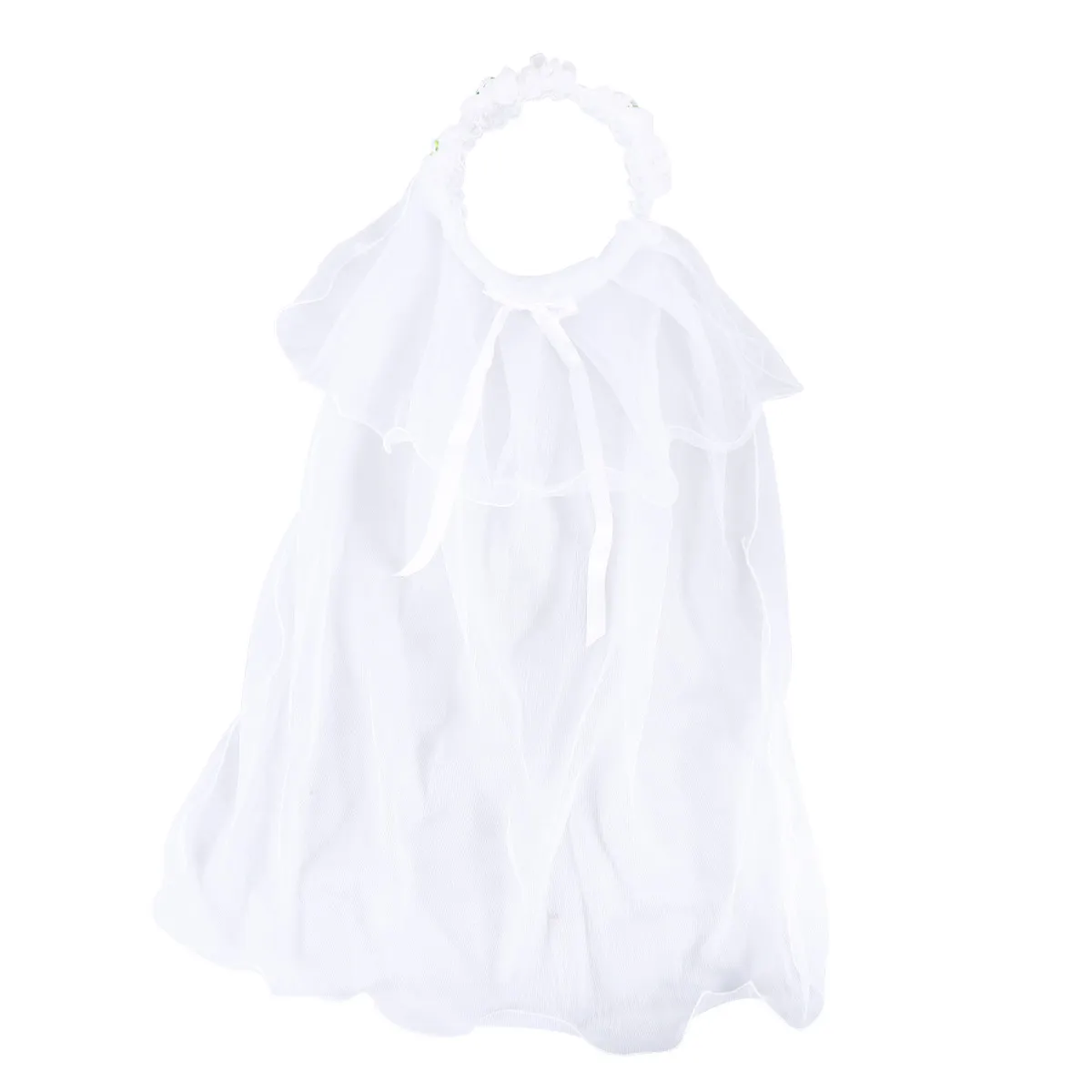 Girl Lace Wedding Veil Two Layers Tulle Long White Children First Communion Birthday Party Wreath Headband Hairband