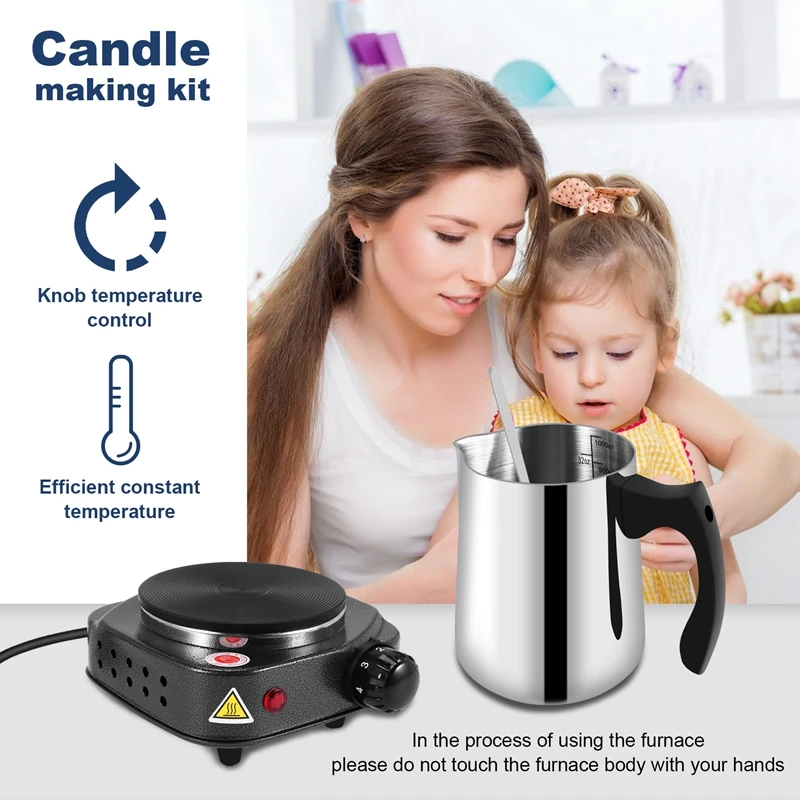 SEWS-Candle Making Pouring Pot With Electric Hot Plate For Melting Wax, Candle Wax Melting Pot,Making Kit For Adults Beginner US