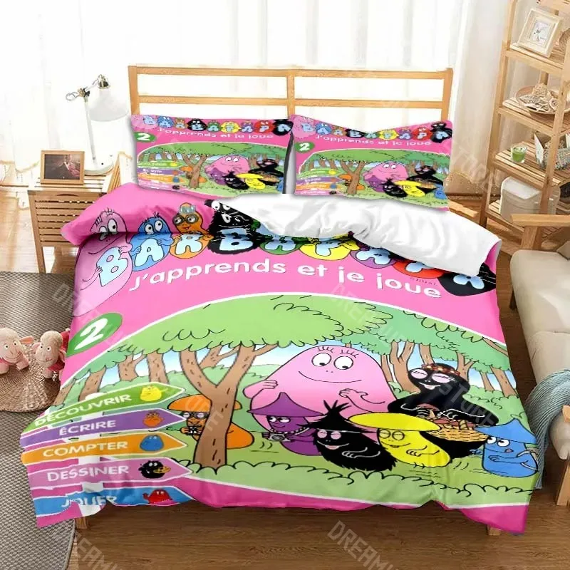 3D Printed B-Barbapapa Cartoon Bedding Set for Boys Girls Duvet Cover Pillowcase Twin Queen King Full Single Double Sizes