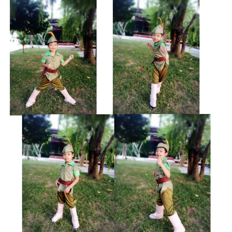 Halloween Party Child Peter Pan Cosplay Costume Masquerade Boys Elf Green Clothing Set Fancy Fairy Tinkerbell Clothes for Kids