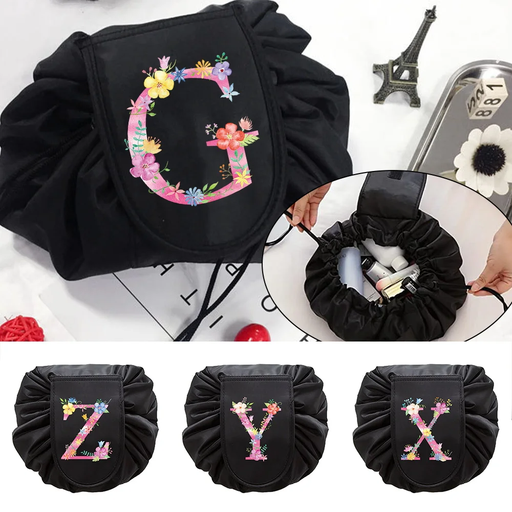 

Fashion Pink Letter Print Unisex Portable Lazy Storage Cosmetic Bag Drawstring Magic Makeup Pouch Foldable Travel Toiletry Bag