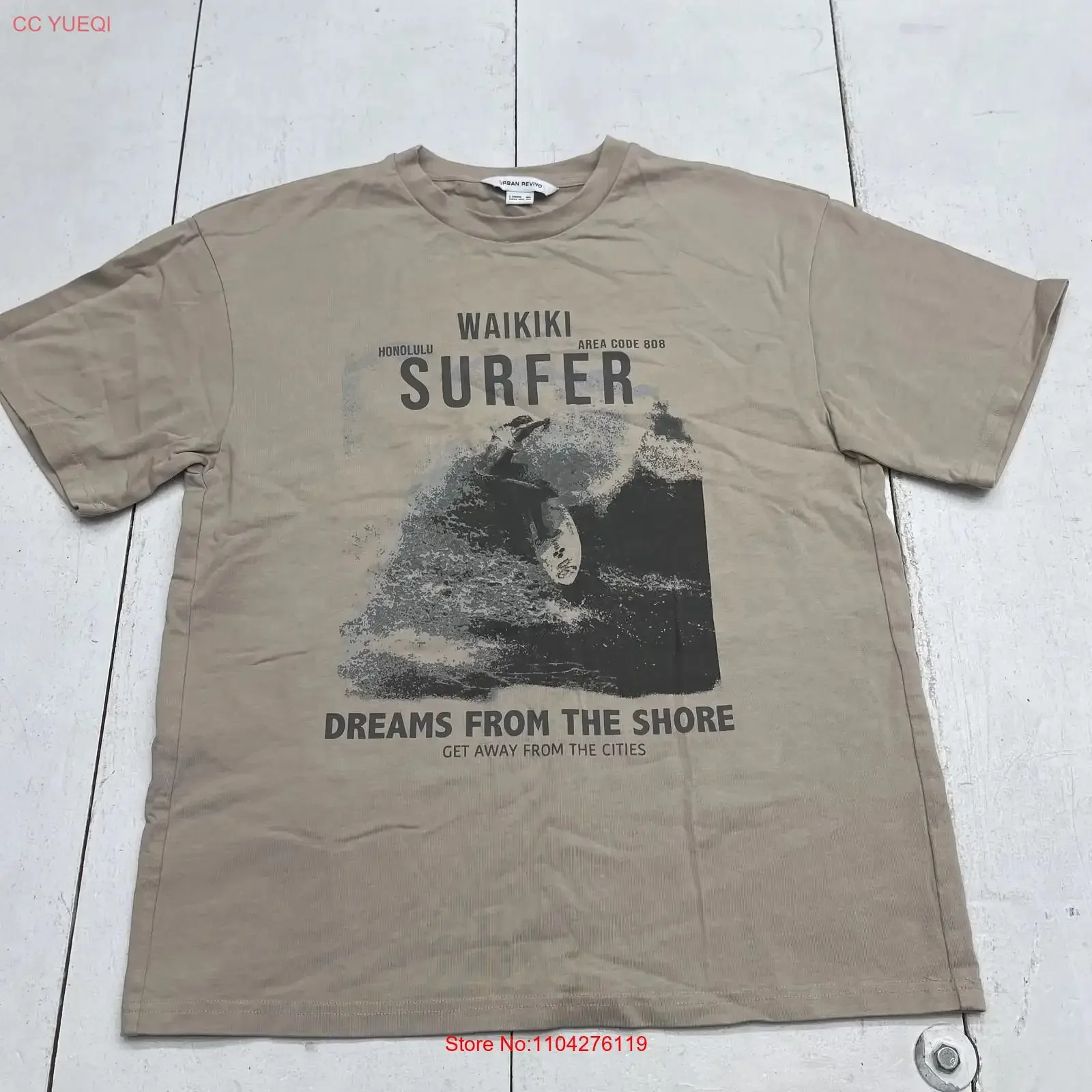 Camiseta URBAN REVIVO Waikiki Surfer para hombre, talla grande, color beige, estilo hawaiano, vintage, lavada, a la moda, transpirable, ropa de diseñador, informal