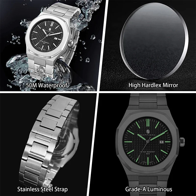 SAPPHERO Men's Watches Classic Business Watches Stainless Steel Watches High-end Clocks Imported Movements Sports Wristwatch