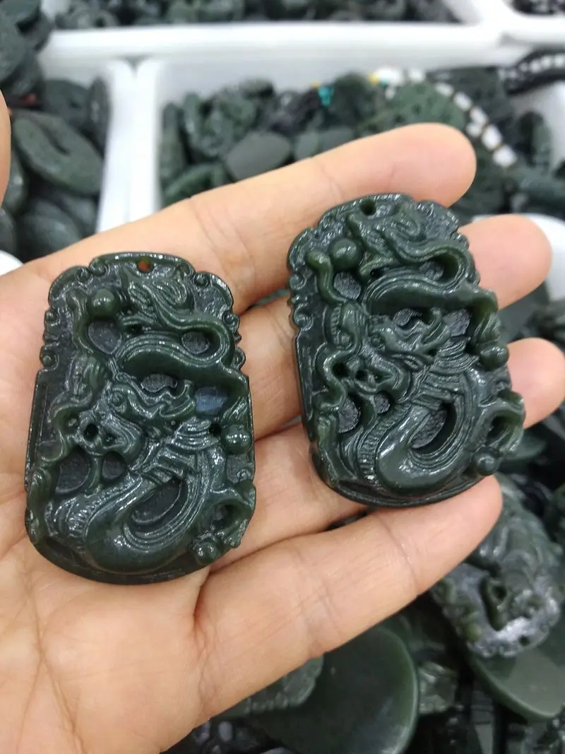 Quality Bottle Green Jade Dragon Pendant Chinese Zodiac Magical Amulet Lucky Bless Ornaments