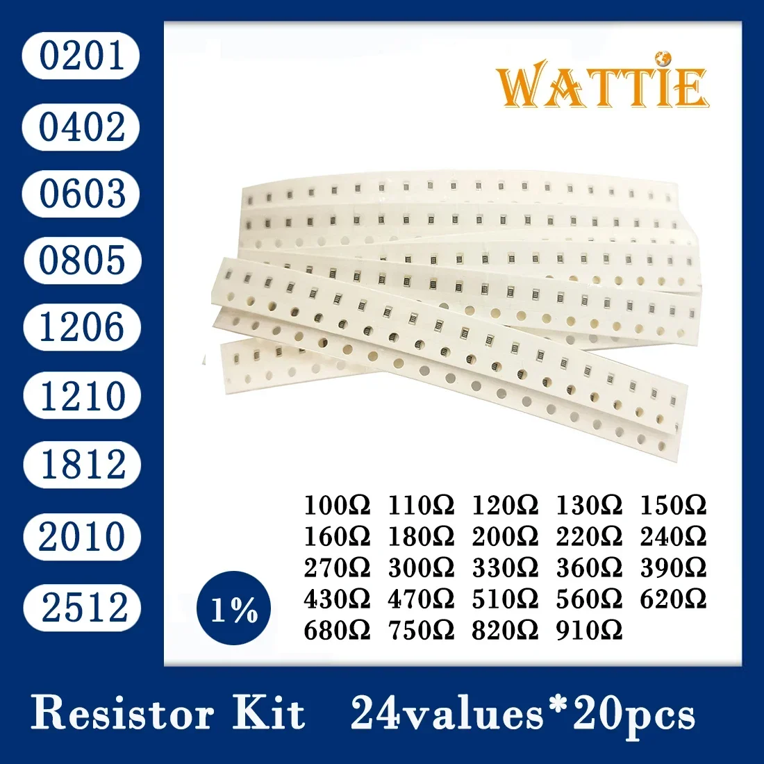 Kit de resistencias smd 0201, 0402, 0603, 0805, 1206, 1210, paquete de 25 valores x 20 Uds. = 1812 Uds., 2512 Kit de Muestra