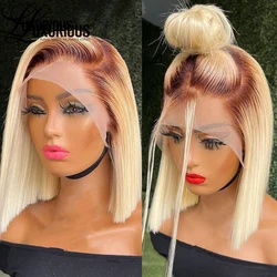 #4/613 Blonde Short Bob Wig 13x6 Straight 613 Lace Frontal Wig Human Hair For Women 13x4 Transparent Lace Brazilian Hair Wigs