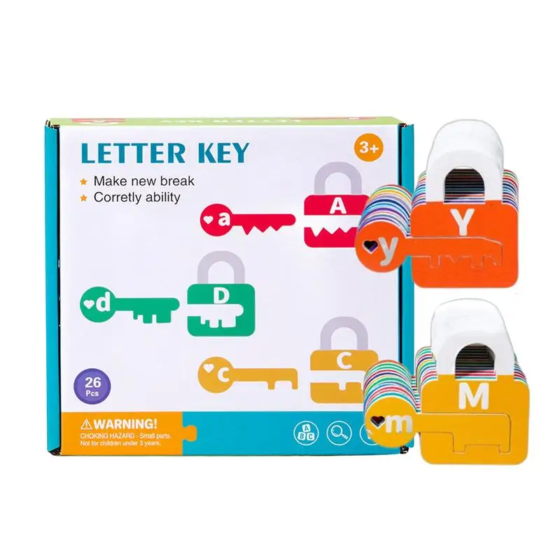 Letterherkenning voor kleuters Houten letterherkenning Sleutels en sloten Matching Game Vroege ontwikkelingsbenodigdheden