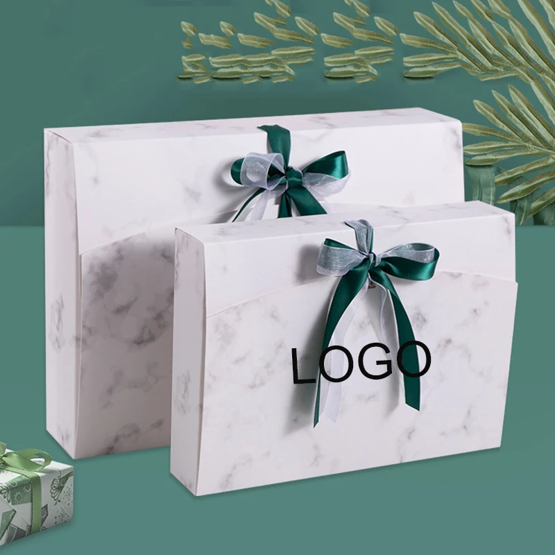 5Pcs Custom Logo Bow Ribbon Gifts Boxs Paper Packing Box Scarf Box Pajamas Shirt Packaging Box Gift Package Wig Box