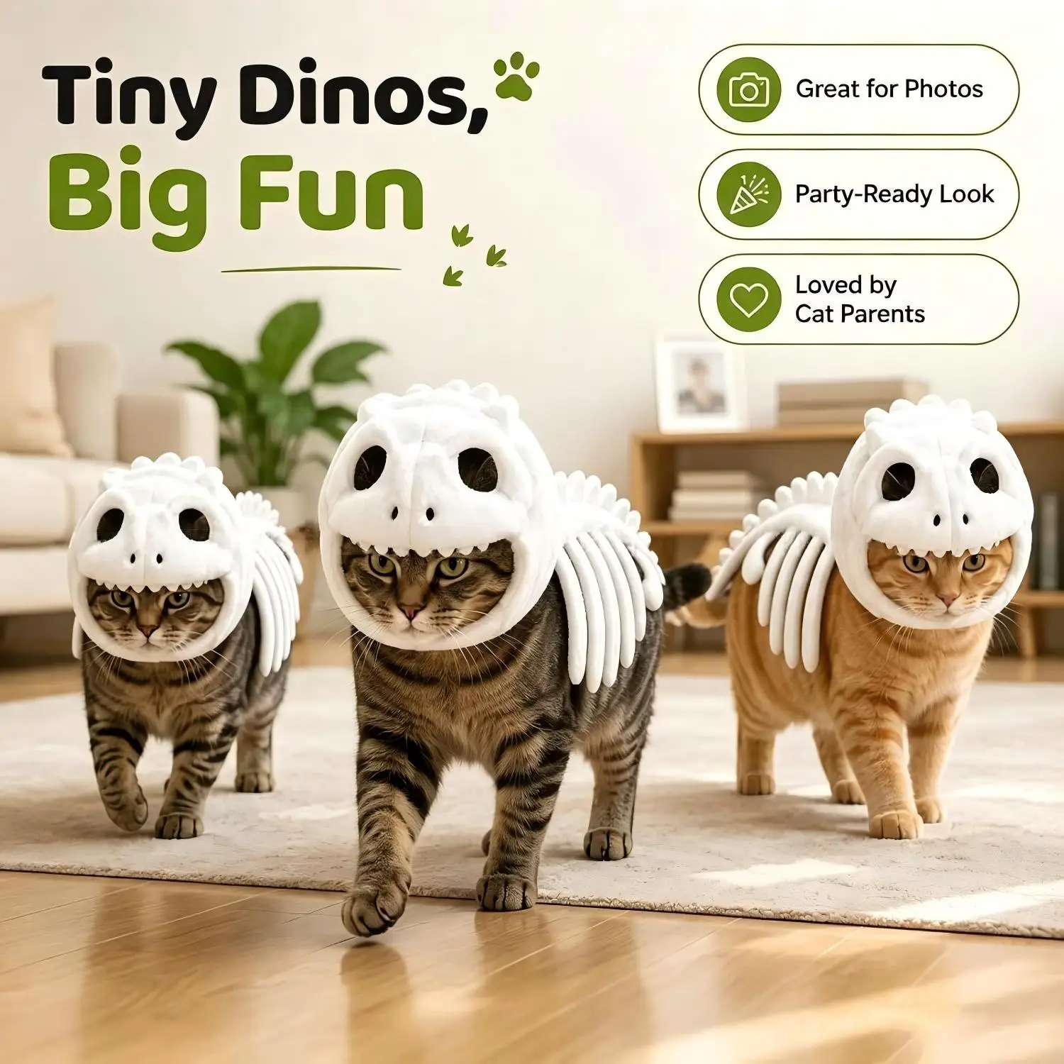 Halloween-Leuchtkostüm für Haustiere, Dinosaurier-Skelett, Plüsch-Kapuzenkostüm, Cosplay-Verkleidung für kleine Hunde und Kätzchen, Partydekoration – Detail 1