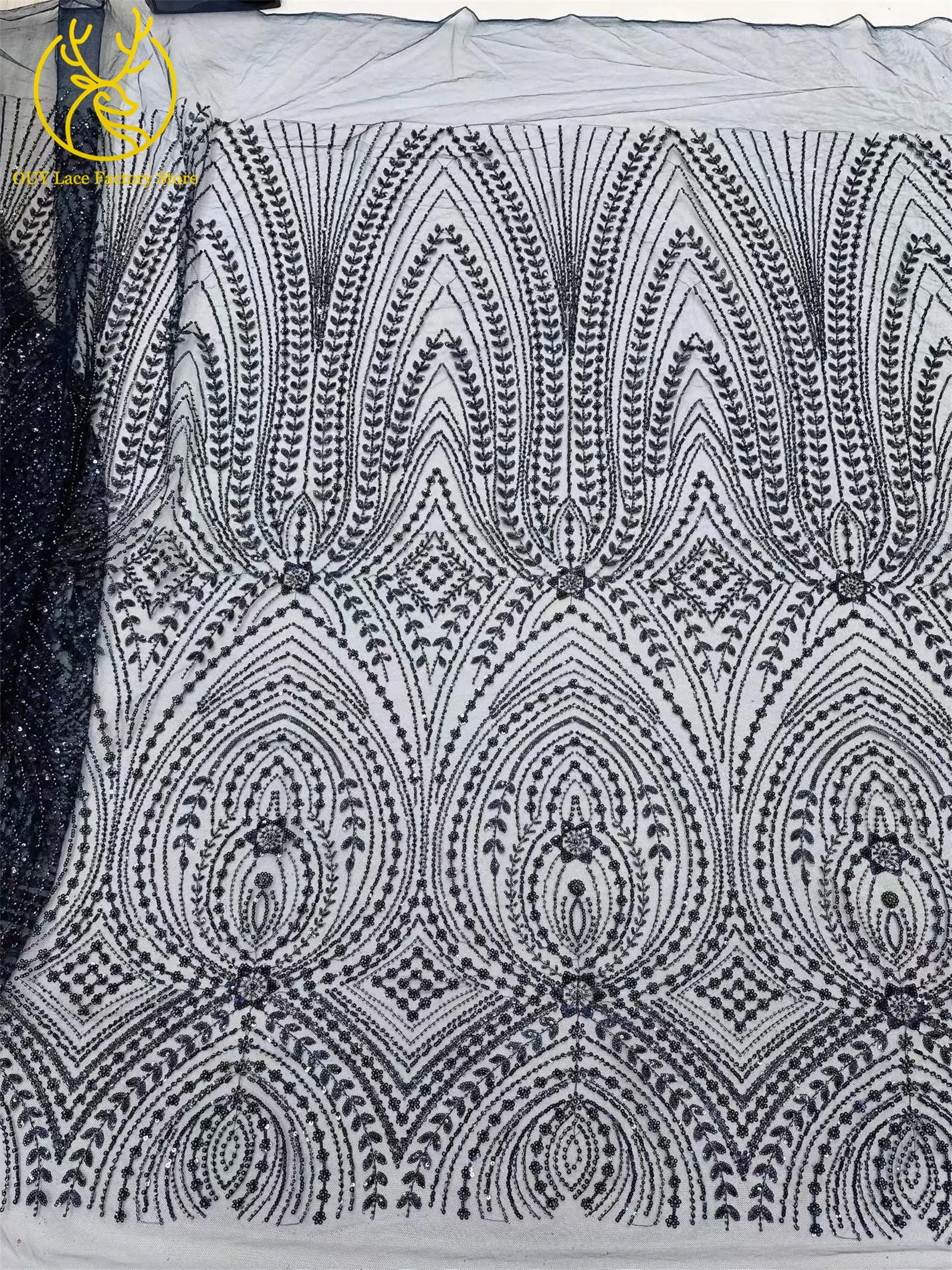 5 Yards afrikanischer Perlen-Pailletten-Spitzenstoff 2026 Hochwertiger nigerianischer französischer Tüll-Mesh-Spitzenstoff für Hochzeitskleider zum Nähen – Detail 7