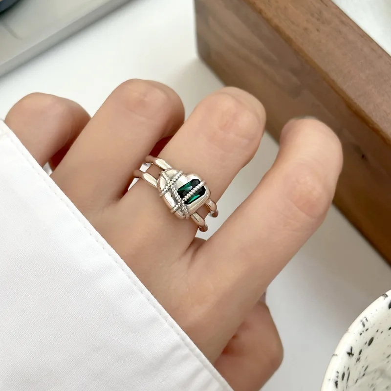 

PANJBJ 925 Sterling Silve Double Layer Ring for Women Gift Overlapping Zircon Love Heart Personality Jewelry Dropshipping