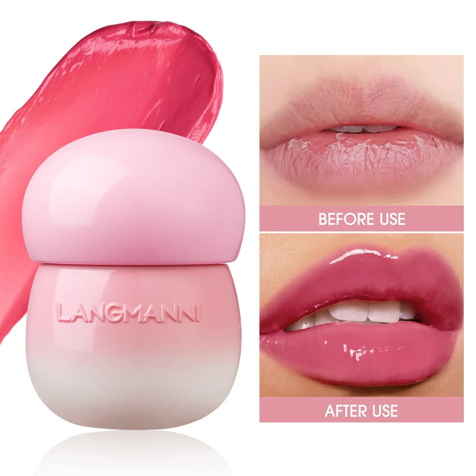 LANGMANNI Mushroom lip gloss moisturizing lip gloss moisturizing lip small mushroom jar not easy to fade, not sticky and greasy