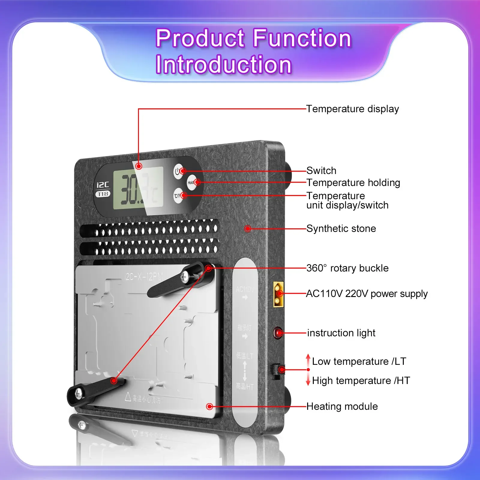 i2C T18 PCB Pre-heating Station for iPhone X-15PM Motherboard Motherboard Layered Chip CPU Glue Removal Desoldering Platform