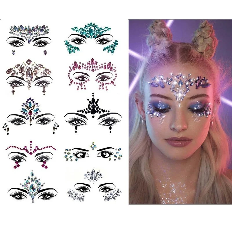 Sexy Style Rhinestone Acrylic Self-adhesive Jewelry Face Creative Tattoo Body Art Jewelry Masquerade Eyes Beauty Makeup Sticker