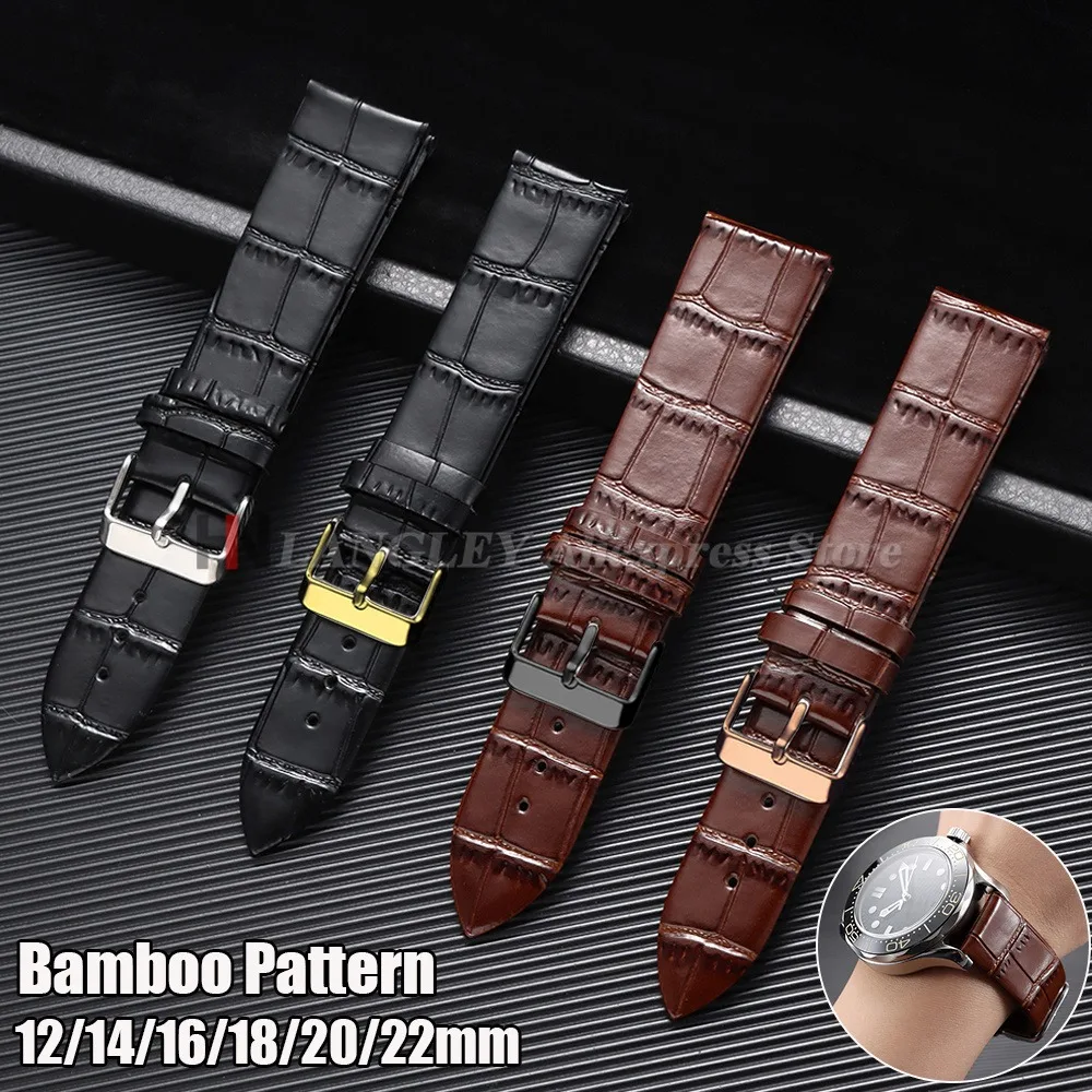 Bracelet en cuir souple 12/14/16/18/20/22mm pour Seiko pour Omega, motif bambou, en cuir de vache, bracelet de sport étanche