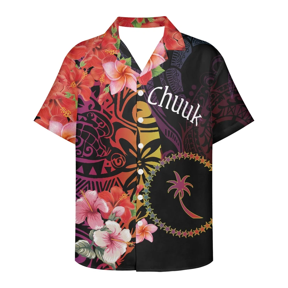 Cuban Version Men's Shirt Chuuk Graphic Print Hibiscus Flower Shirt Summer Short Sleeve Lapel Plus Size Casual Travel Clothing