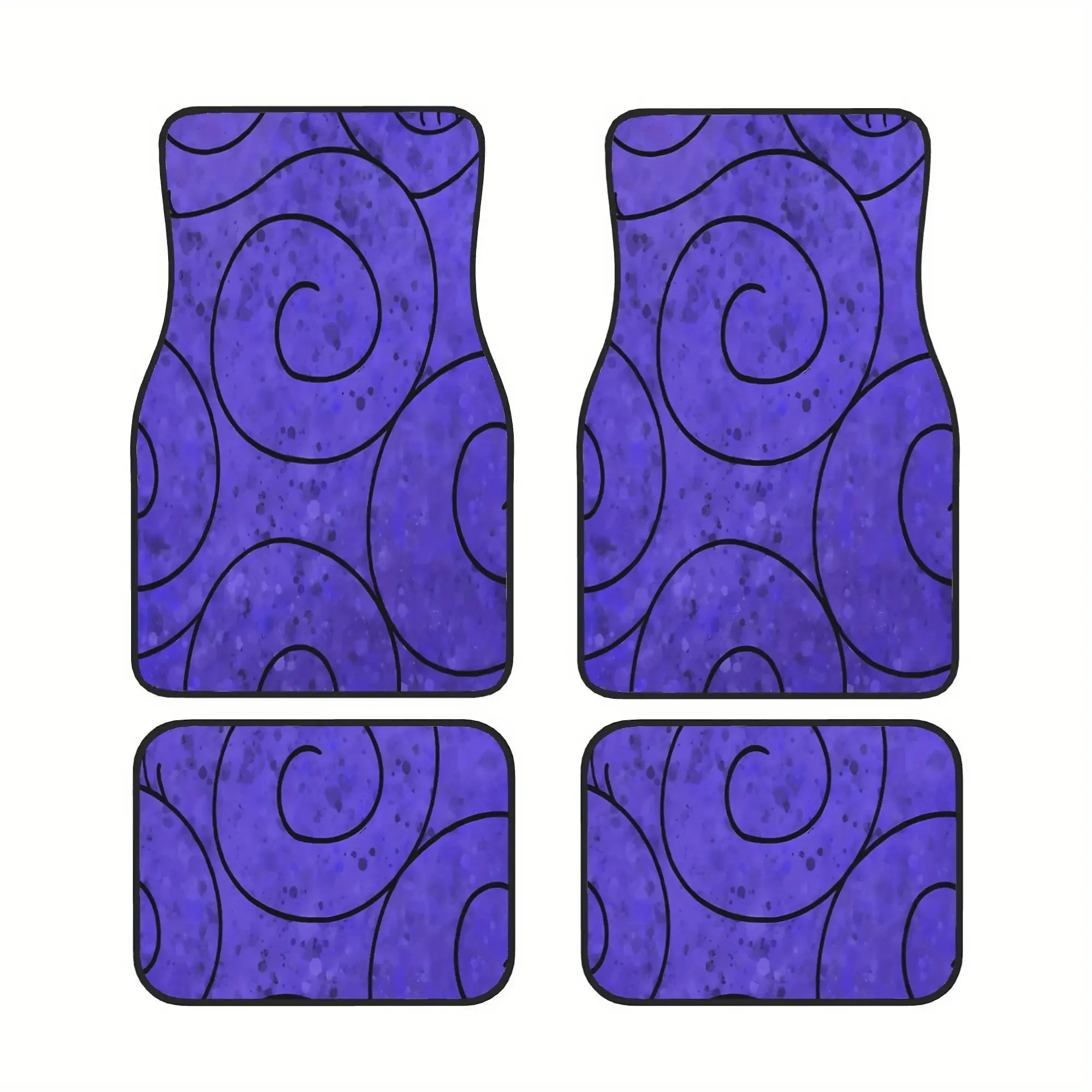4pcs One Piece Gomu No Mi Splatter Devil Fruit Car Floor Mats - Stylish Purple & Blue Swirl Design, Durable Polyester, Fit For F