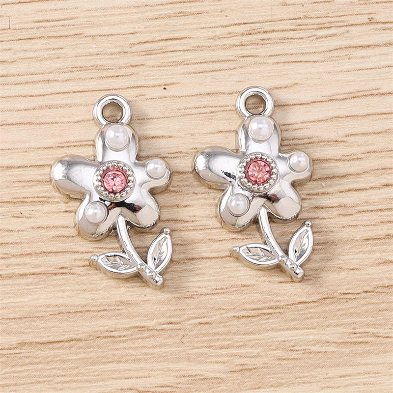 5 Stück 13x21mm Niedliche Kristall-Legierungs-Blumenanhänger für Schmuckherstellung, Ohrringe, Halsketten, Armbänder, Zubehör, DIY-Geschenk – Detail 5