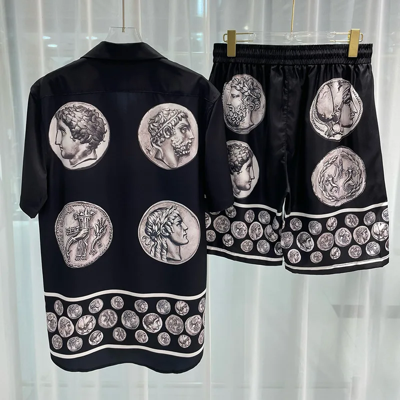 Conjunto De 2 piezas para Hombre, traje con estampado De personajes, pantalones cortos, camisetas De manga corta