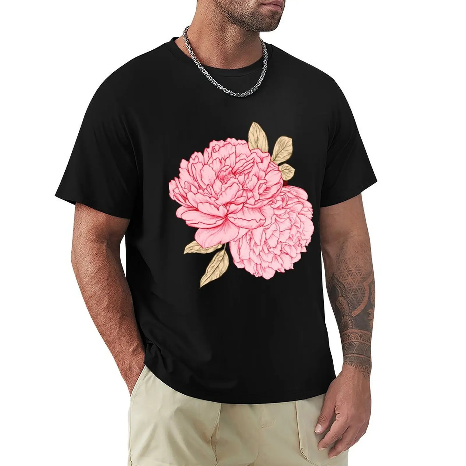 

Pink Peonies T-Shirt Plus Size All Match Tee Shirt