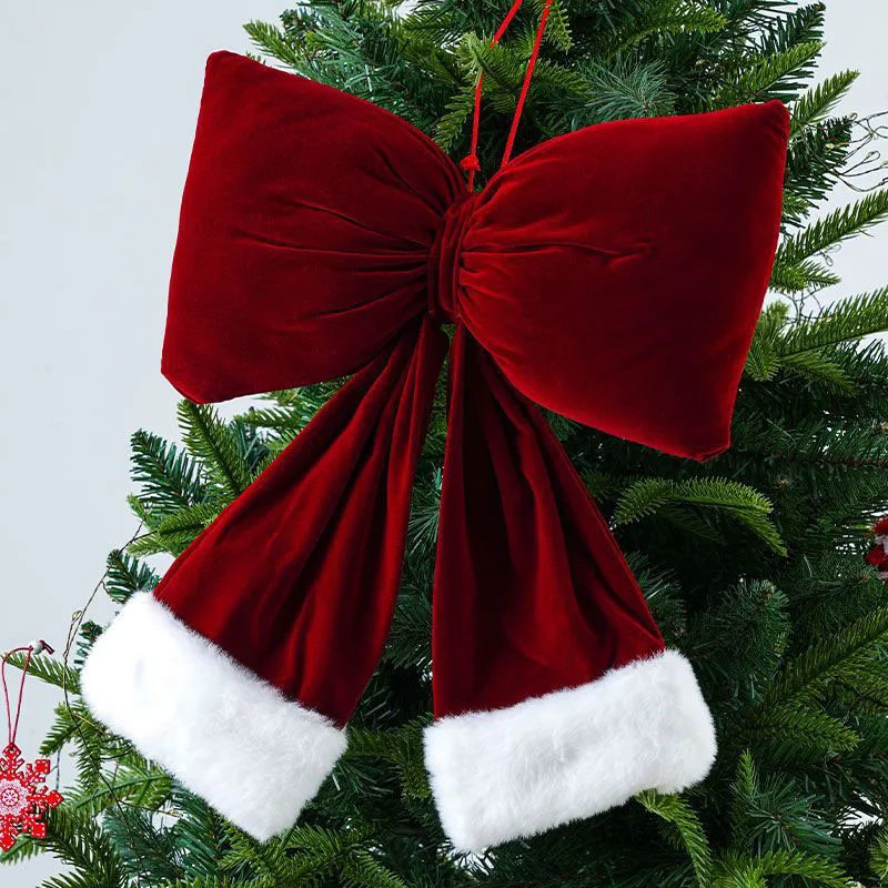 

Christmas Decoration Bow Wine Red Velvet Pendant Holiday Decoration Props