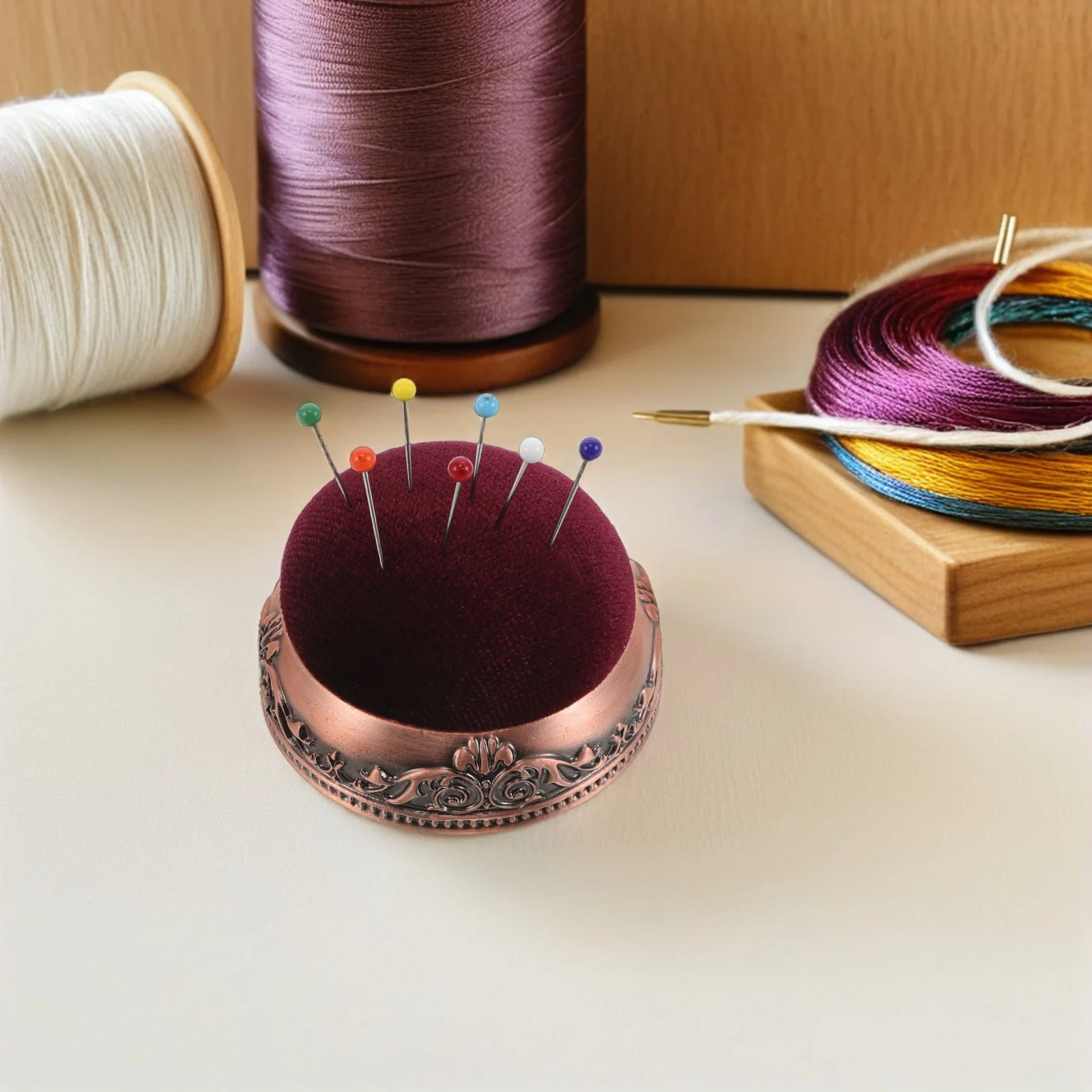 

Stable Metal Base Vintage Pin Cushion Soft Fabric Sewing Needle Holder Elegant Design Crafting Accessory Needle Pincushions