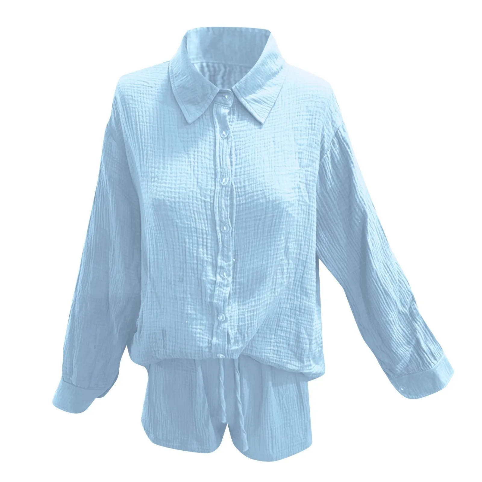 Women'S Solid Colour Long Sleeve Shirt Top And Shorts Sweatshirt Set Seaside Wear Shorts Suit Set 2pcs Thin Comfortable Lounge