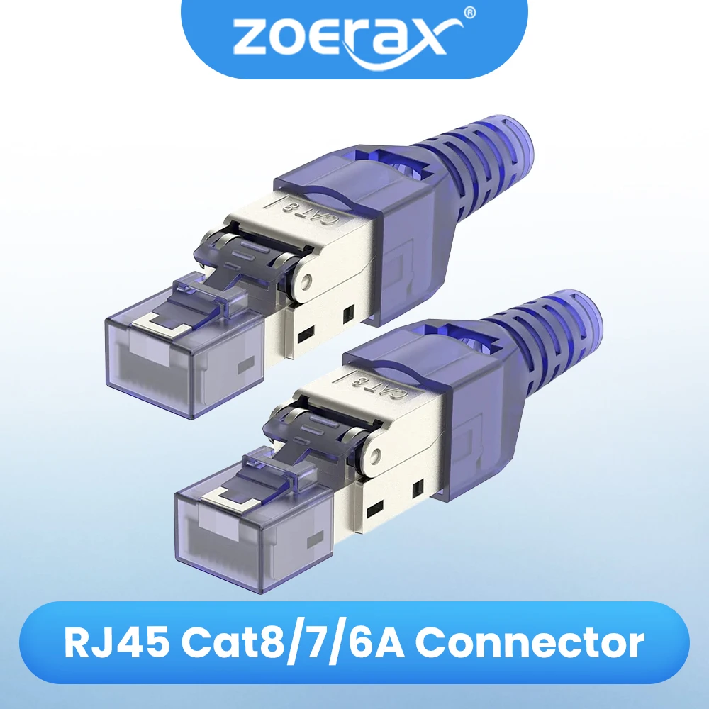 ZOERAX RJ45 CAT8 Cat7 CAT6A Tool-Free Connector Toolless RJ45 Termination Plug Reusable Shielded for Ethernet Cables 10Gbps POE