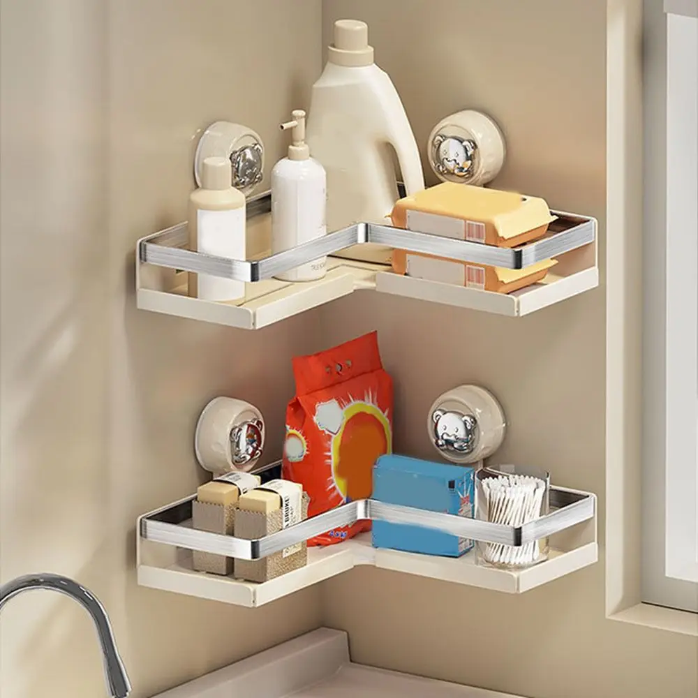 

Stainless Steels Suction Cup Storage Shelf Triangular Wall Mounted Wall Hanging Storage Rack Removable Large Capacity