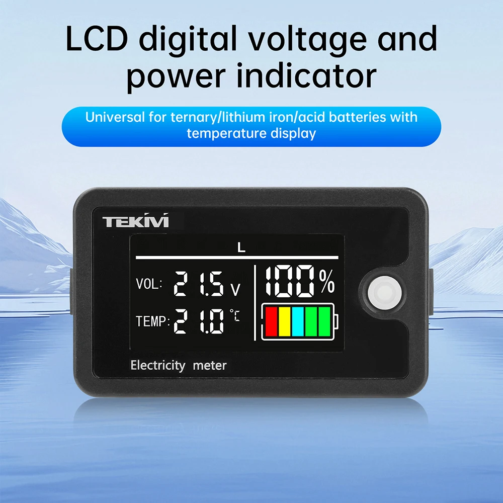 Indicador de capacidad de batería Digital LCD actualizado DC 8-100V voltímetro medidor de prueba de batería de litio con pantalla de temperatura