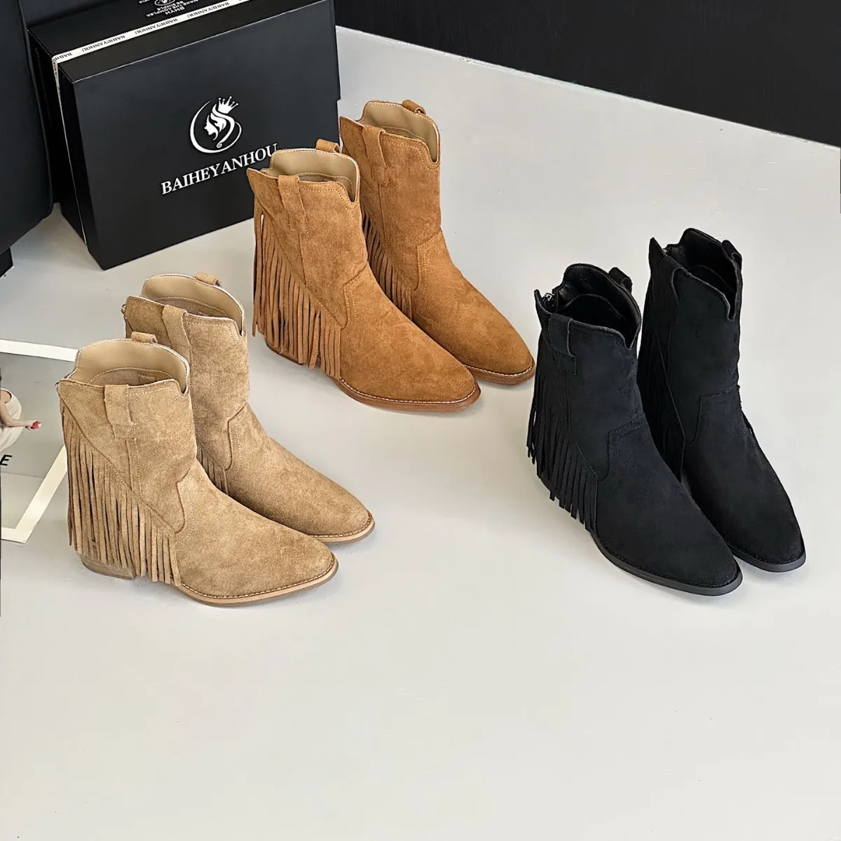 

Осень-зима, новые женские ботильоны с кисточками, однотонная повседневная обувь на массивном каблуке, женские однотонные модные ботинки высокого качества