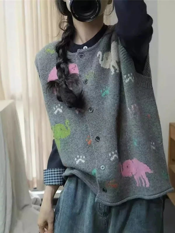 الخريف الشتاء عارضة فضفاض المرأة محبوك سترة الكرتون طباعة Faionable تنوعا مادة النايلون تخفيف سترة مناسبة #5