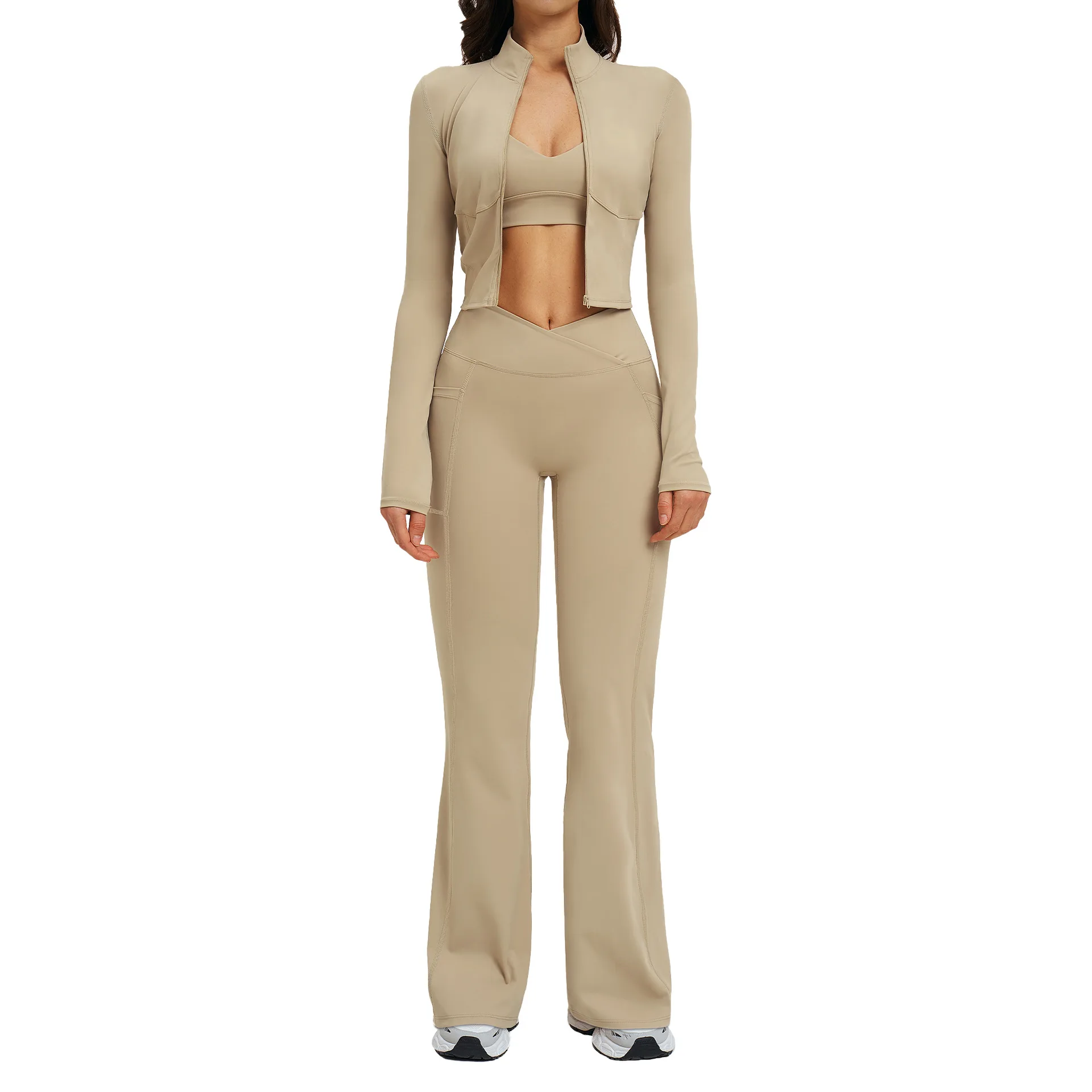 

Maxdutti Naked Sport Set Zipper Leisure Set For Women Outdoor Running And Cycling Sport 3-piece Set