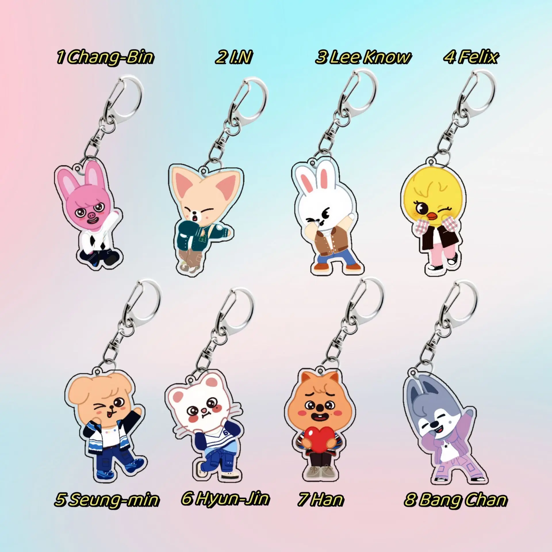 Acrylic Key Chain Cartoon Animals Korean Boy Band Peripheral Products Seung-min Hyun-Jin Han Bang Chan Exclusive Design Gift