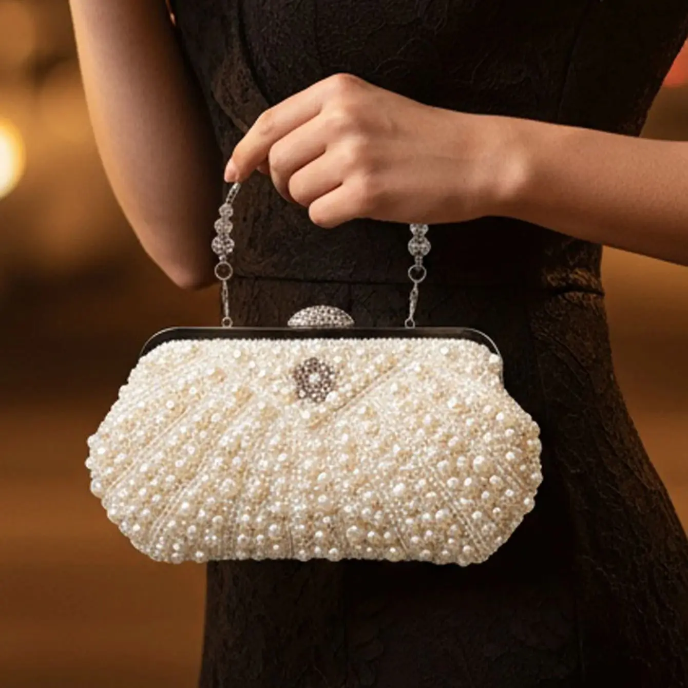 

Женский дневной клатч с жемчугом и бриллиантами, металлическая роскошная цепочка на плечо, вечерние сумки, расшитый бисером, держатель для банкета, кошелек, дизайн вышивки, жемчуг Whi