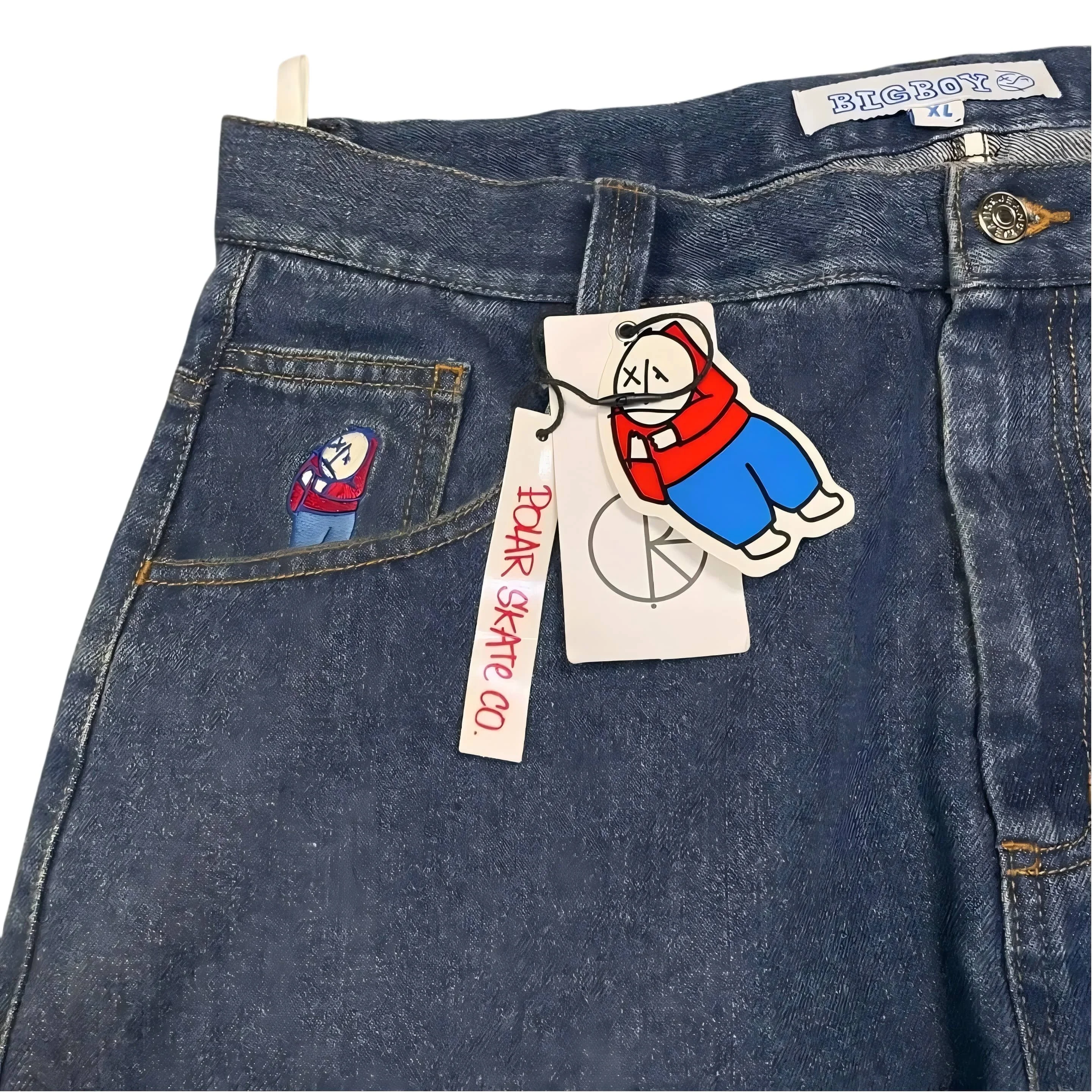 

Hip Hop Cartoon Polar Big Boy Jeans Embroidery Y2K Pants Vintage Baggy Men Jeans High Waist Streetwear Wide Trouser Men Clothing