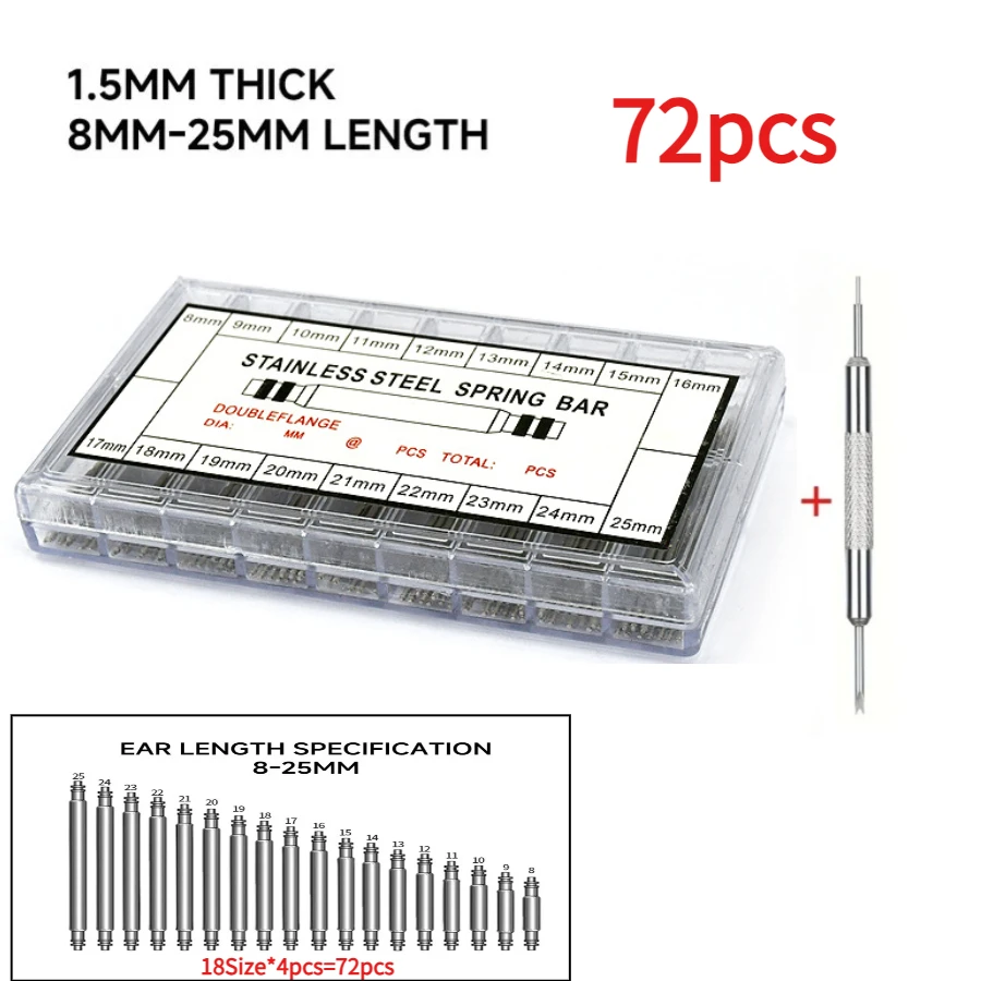 270 Stück/Set Edelstahl-Federstangen Durchmesser 1,5 mm Länge 8 mm - 25 mm/ Uhrenarmband Gürtel Uhrenreparaturwerkzeuge Stift