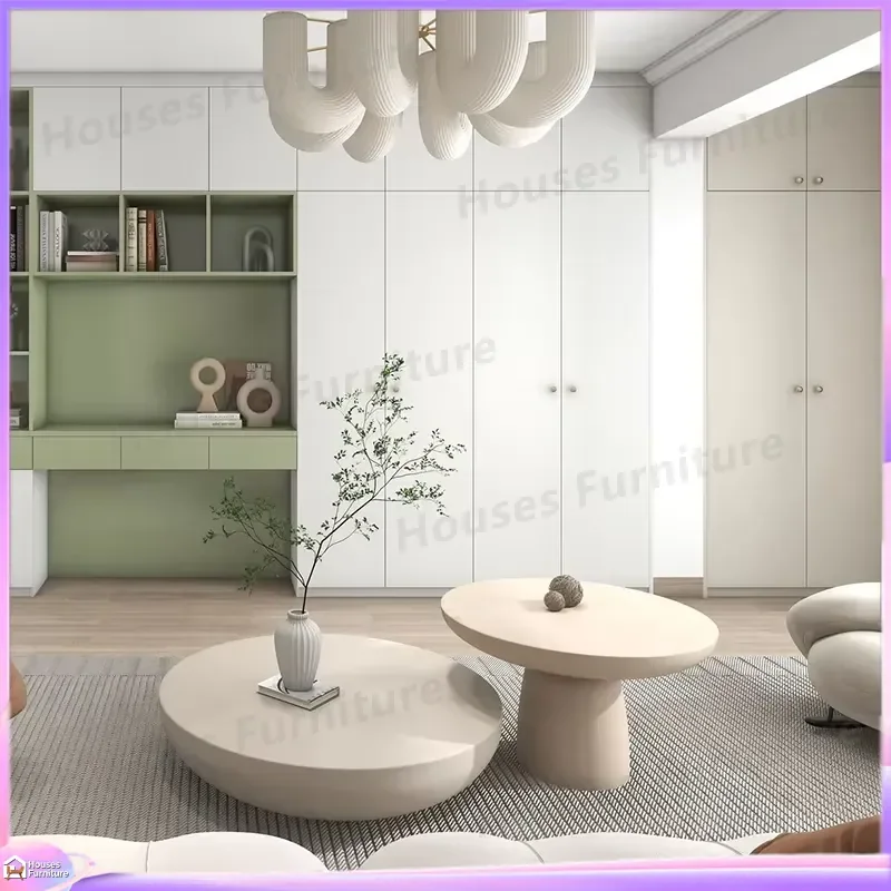 Modern Cream Style Shoe Cabinet Round Glass Fiber High Low Combination Entryway Storage Organizer Simple Luxury Home