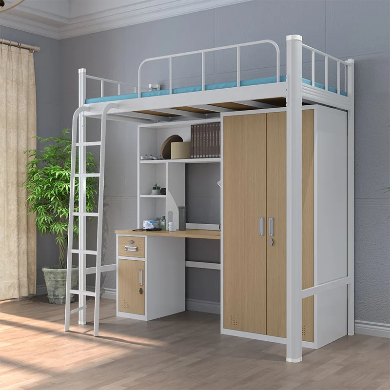 Modern Metal Bunk Bed For Dormitory School Apartment & Hotel Use-Adult Student Loft Bed With Desk