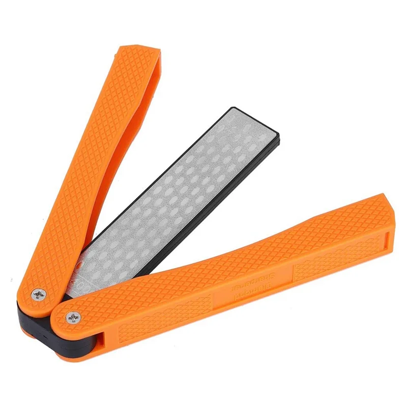 Double Sided Diamond Sharpener, Handheld Fine Coarse Diafold Blades Sharpening Stone 400/600 Grit Orange